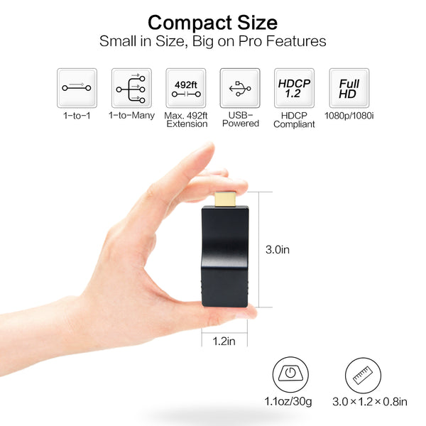 Uhdlink UIP-10RX HDMI Over Ethernet Extender Receiver Transmission Range up to 492FT/150m In Low Latency (RX Only)